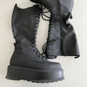 Black Platform Lace-Up Boots
